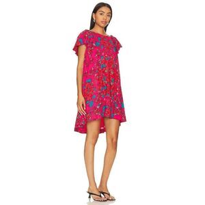 Free People Hot Pink Floral Mini Dress with Teal Accents